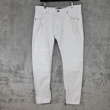 Bleecker & Mercer Jeans Mens 34 White Fray Panel Inner Zip Distressed Urban Moto