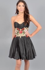 Blondie Nites Embroidered Corset Fit Flare Dress Sweetheart Gown Size 1 Black