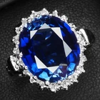 Invaluable Royal Blue Sapphire Oval 8.10Ct 925 Sterling Silver White Gold Rings