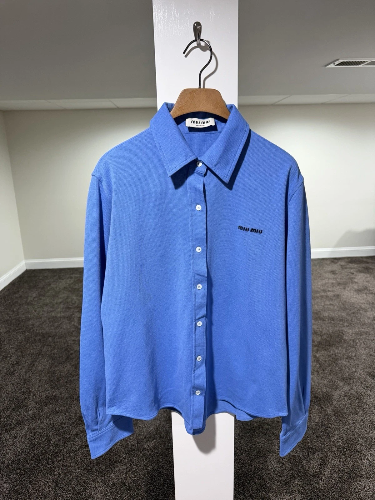 Miu Miu — Miu Miu Cotton Pique Periwinkle Blue LS Button Up Shirt