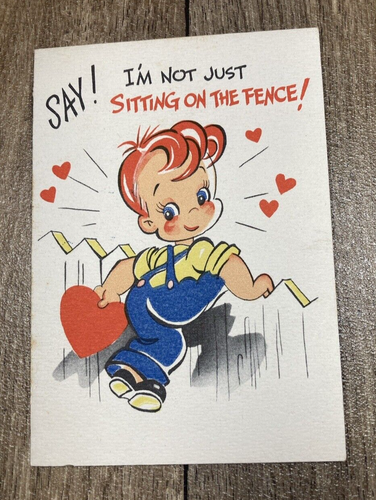 Vintage Valentinstag Junge auf Zaun All Out for You 30er Jahre