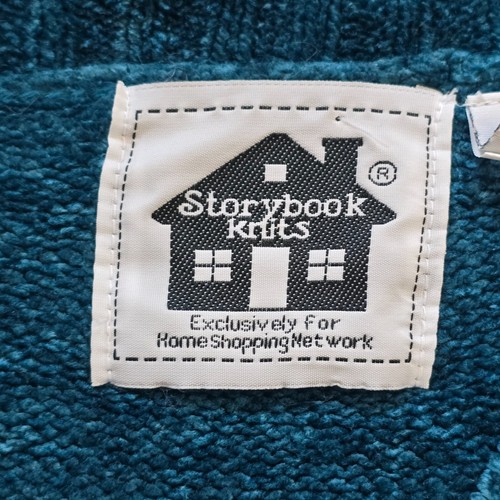 Storybook Knits Sweater Womens Size Medium Green Chenille Beaded Buttons Pom Pom - Picture 5 of 10