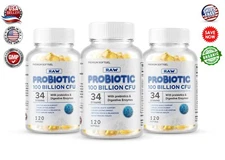 3 x Raw Probiotics 100 Billion CFU Potency Digestive Immune Health 360 Capsules
