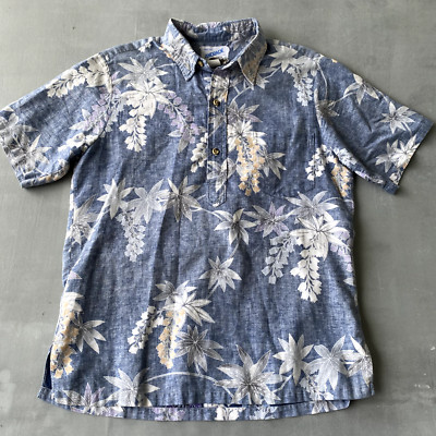 HRH His Royal Highness Shirt Mens Medium Hawaiian Blue Vintage MADE Hawaii