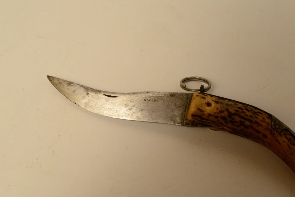 Vintage Large NOGENT Hunting Knife Stag Antler Palm Clasp Handmade in France VGC - Image 4 of 4
