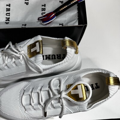 SZ 12 Trump Potus 45 White & Gold Wing Sneakers Shoes  display picture 1