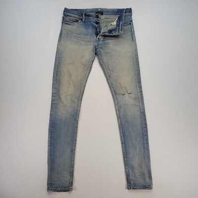 John Elliott Mens 29x33 Blue Slim Skinny Button Fly Distressed Streetwear Denim