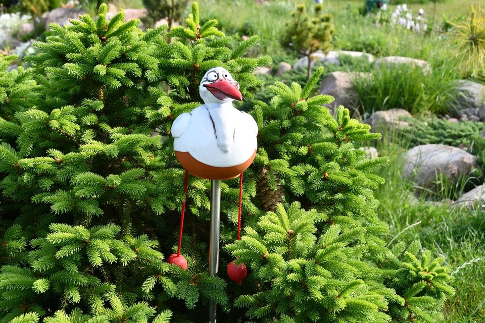 Keramik Gartenkugel Dekoration Statue Vogel Storch H12cm Midene Handgefertigt - Bild 3 von 4