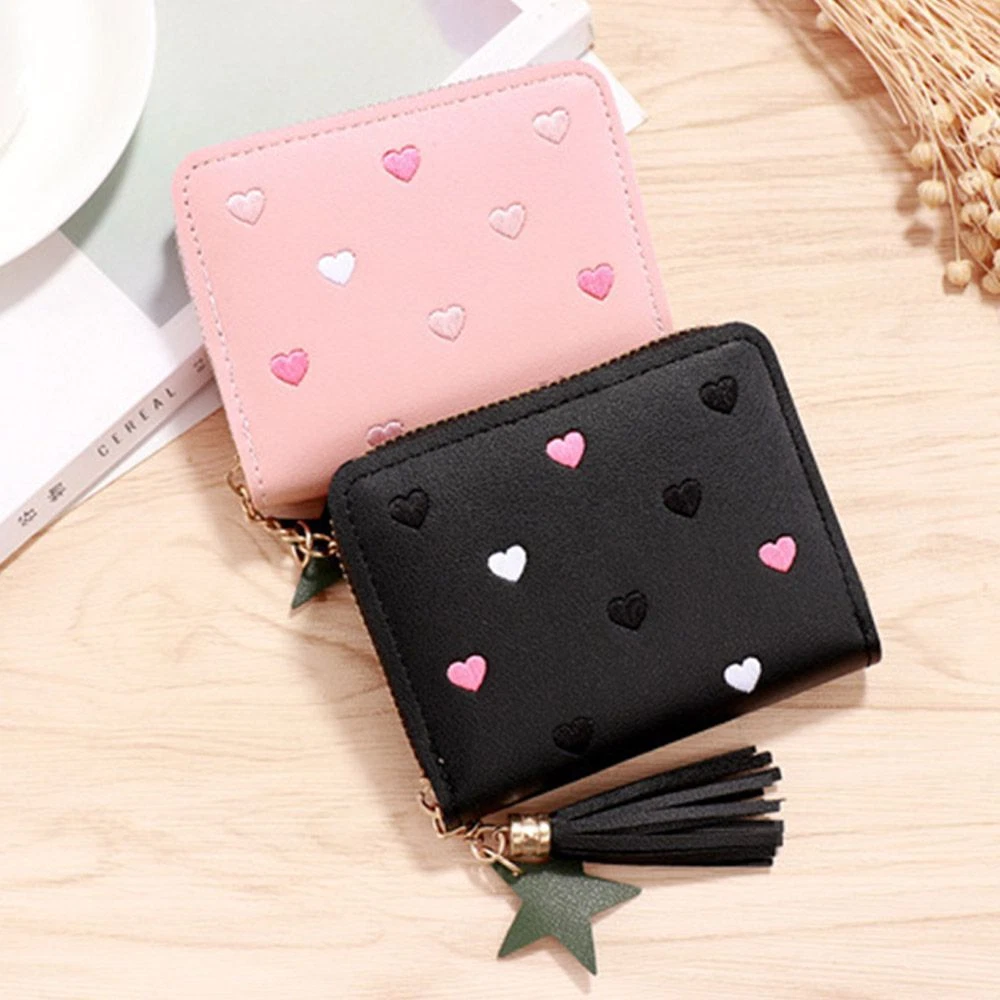 Girl Tassel Zipper Short Wallet Coin Purse Pu Leather Small Wallet
