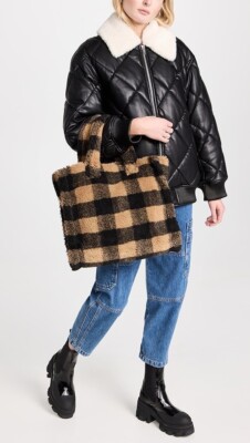 Stand Studio Lolita Check Fur Tote Bag in Black/Nougat Size OS