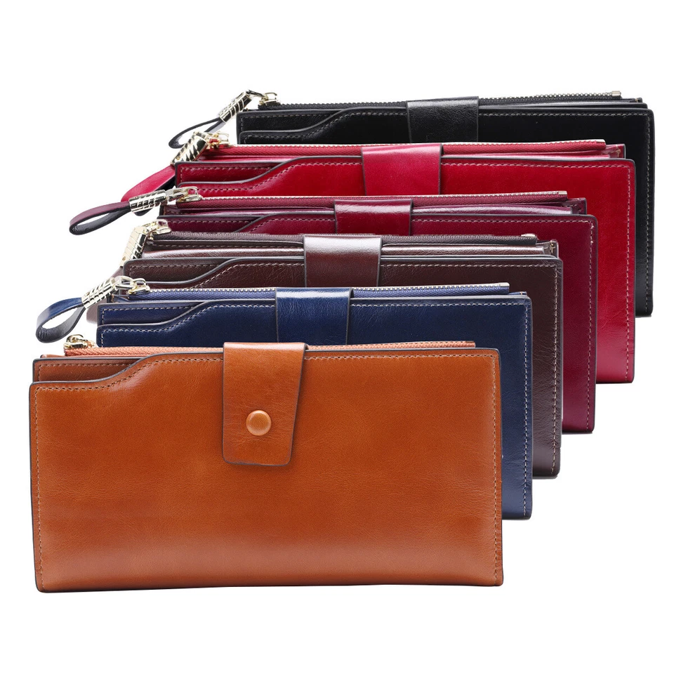 Women Genuine Leather Long Wallet Money Card Holder Clutch Purse RFID Blocking - Image 2 of 4