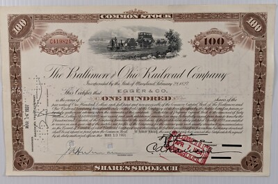 Vintage Baltimore & Ohio Railroad B&O Common Train Stock 100 Shares 1954 #E3