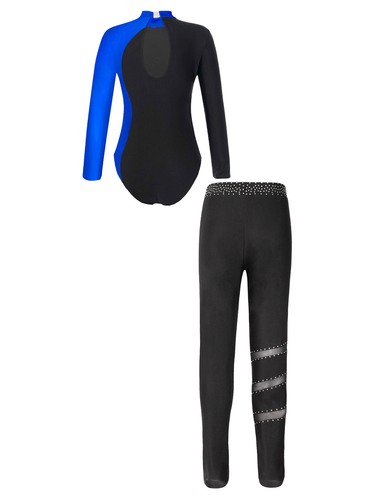 Girls Sets 2pcs Outfit Gymnastics Tracksuits Kids Leotard Keyhole Back Bodysuit - Picture 12 of 78