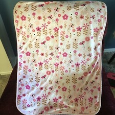 Kidsline Pink Baby Girl Plush Blanket Sherpa Back Flowers Butterflies 30x40