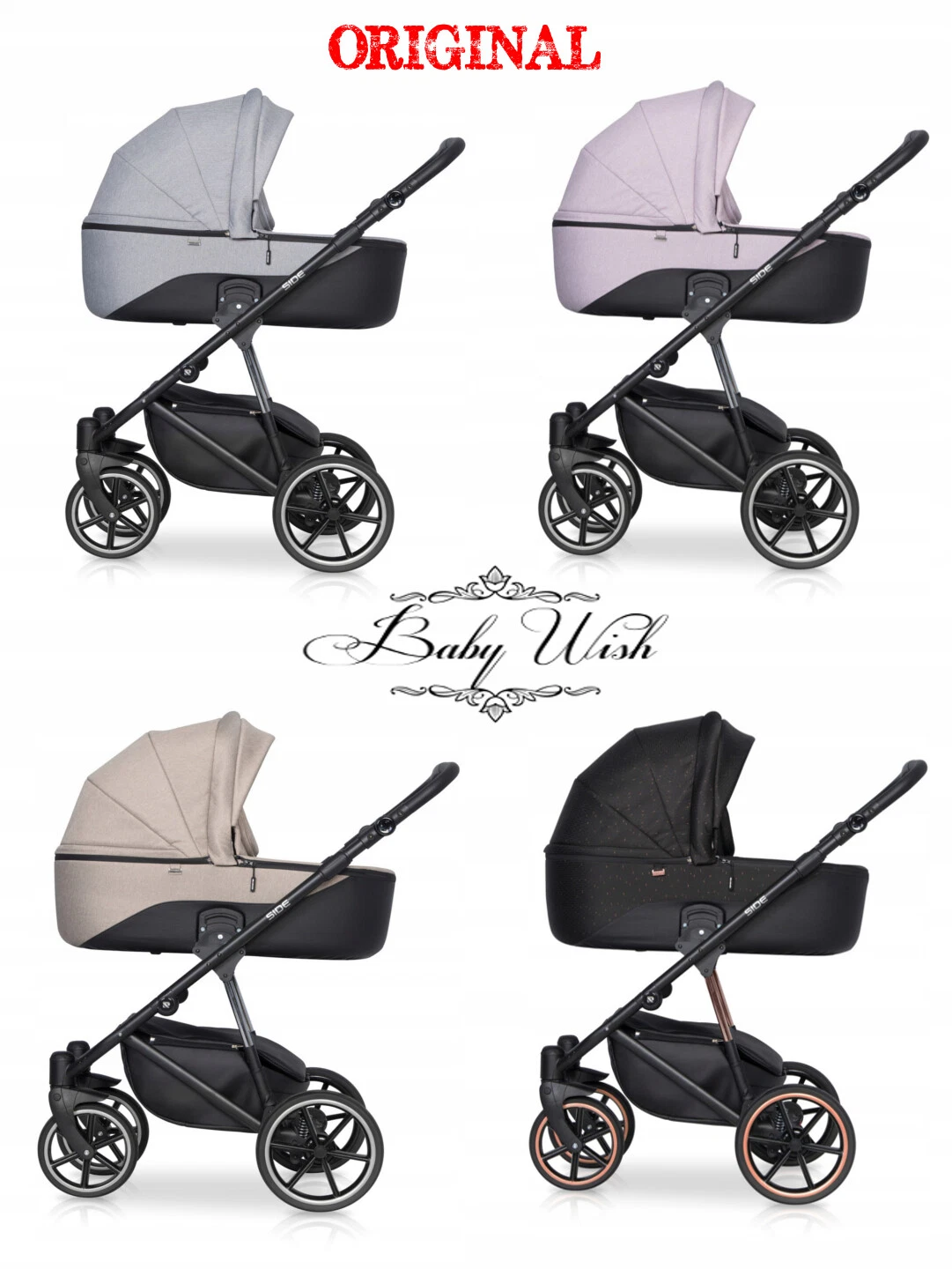 RIKO SIDE BABY PRAM STROLLER BUGGY 2in1 CARRYCOT + PUSHCHAIR