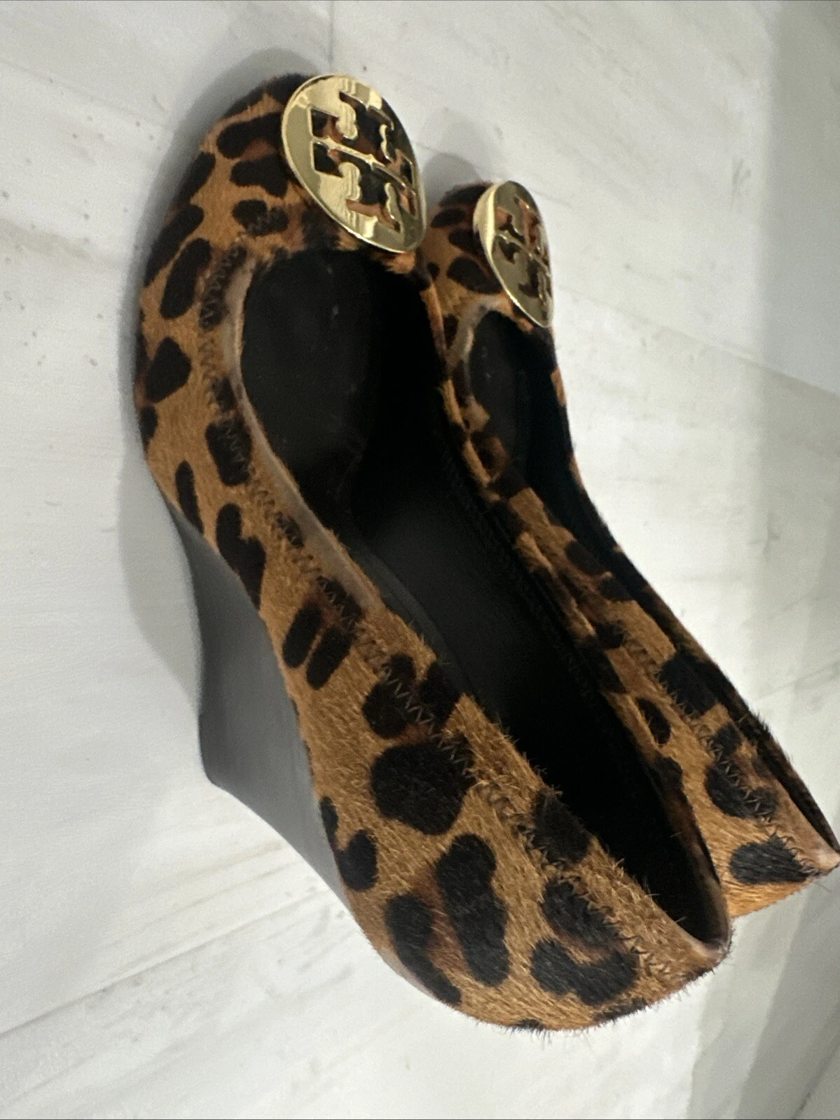 Tory Burch Sophie capelli di vitello stampa leopardata zeppa impilata tacco donna 6 5M