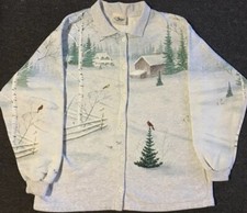 Vtg 90s Snow Mountain Faded AOP Cardigan Sweatshirt M Nature Art Ski Grunge 80s