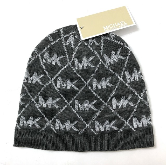 New38 Women MICHAEL KORS BEANIE Dark Gray winter knit cap hat MK