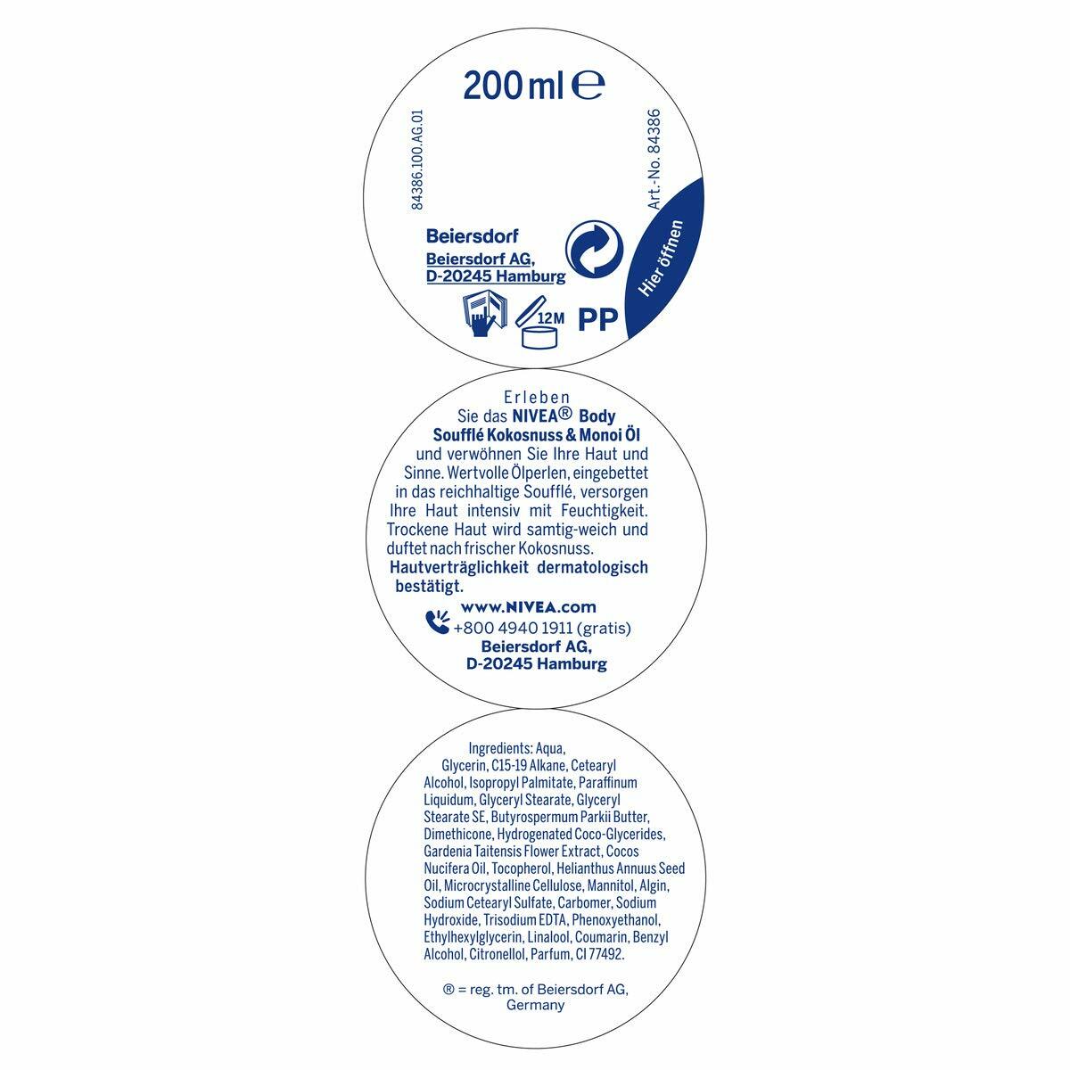 NIVEA Body Soufflé Kokosnuss Monoi Öl Lotion trockene Haut Damen Frauen