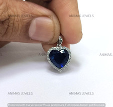 Lab-Created Sapphire 2.50 CT Heart Shape Pendant Necklaces 14K White Gold Plated