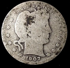 1907-P 25C Barber Quarter 90% Silver m3117uat 