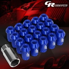 J2 M12X1.5 7075 ALUMINUM 25MM OD/40MM 20PC OPEN END LUG NUT SET W/ADAPTER BLUE