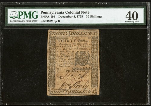 1775 PENNSYLVANIA Colonial Currency American Revolution Bank Note PA ...