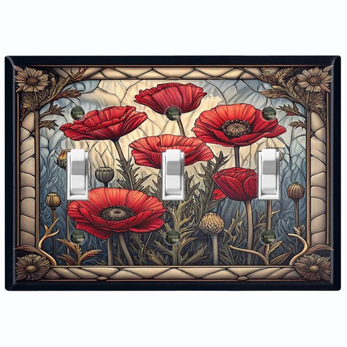 Metall Lichtschalter Steckdosenabdeckung Deko Wandplatte rot Mohnblumen EFW114 - Bild 8 von 35