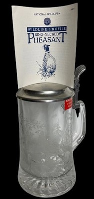 Glass Stein German Solid Pewter Lid ~ Wildlife Profile Ring-Necked Pheasant