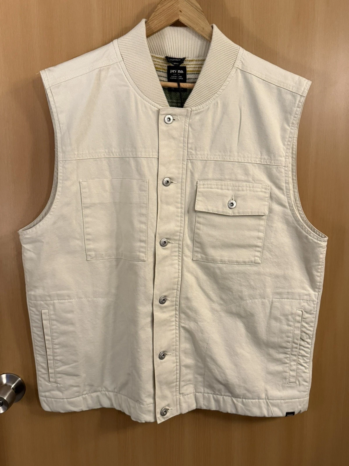 New PrAna Grover Canvas Utility Vest Cargo Mens XL Chalk Beige $150 Retail NWT