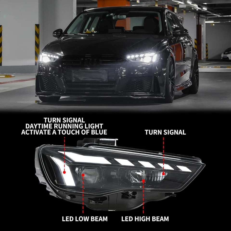 1 Pair Left & Right LED Headlights Assembly Upgrade For Audi A3 2013-2016 Foto 4 de 4