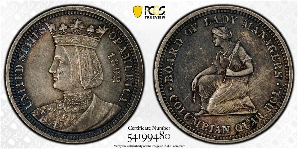 1893 Classic Commemorative Isabella Quarter PCGS AU-58 - Image 3 of 3