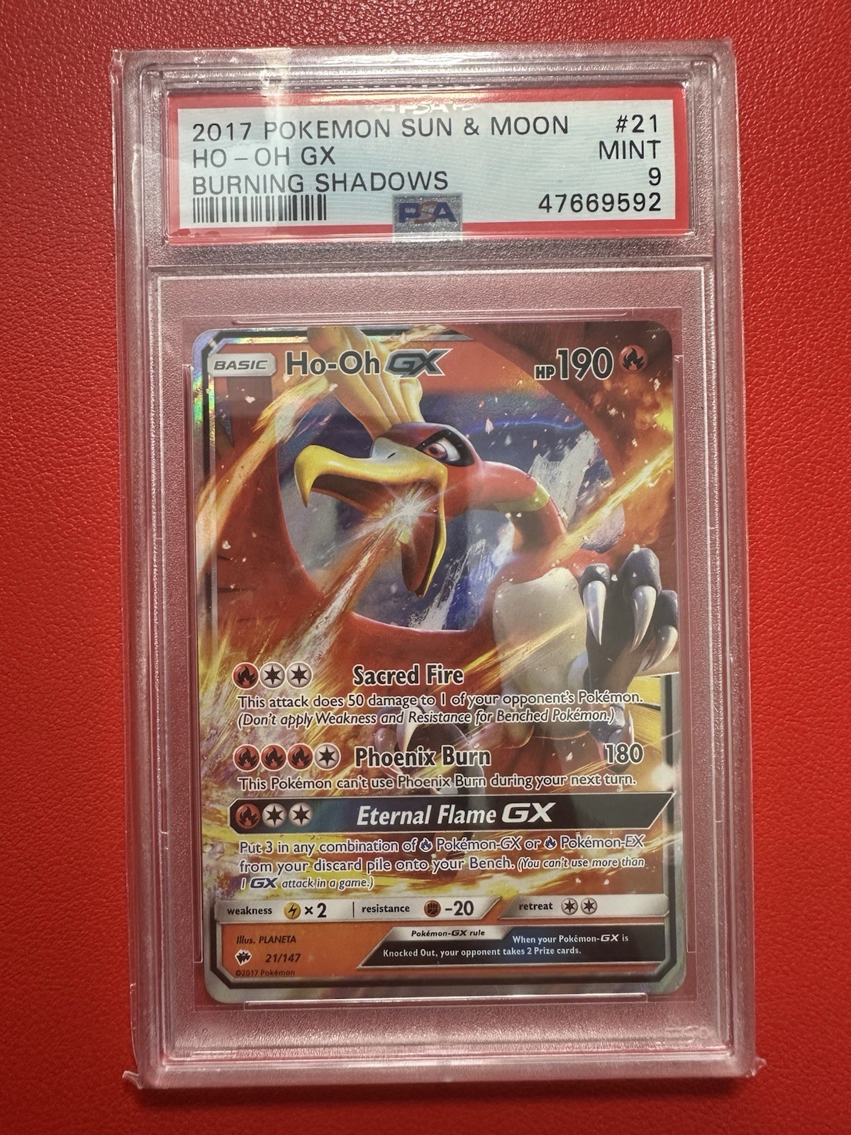 2017 Pokemon Sun & Moon Burning Shadows Ho-Oh GX Holo #21 PSA 9 MINT