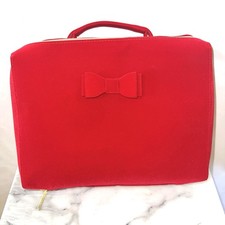 Estee Lauder Red Velvet Makeup Bag Gold Zipper Bow Accent Cosmetic Travel Bag