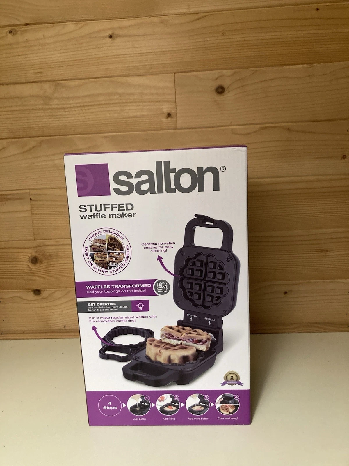 Salton Stuffed Waffle Maker/New In Box/Regular Or Stuffed /Ceramic Non-Stick
Opens in a new window o