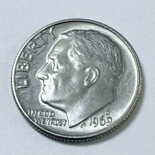 1969 D Roosevelt Dime 10c Coin AU About Uncirculated Condition #5935