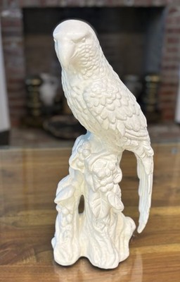 Bisque Porcelain White Parrot Statue - Large, Palm Beach Style