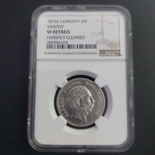 1876-E- GERMANY 2 MARK SAXONY ALBERT  NGC VF .