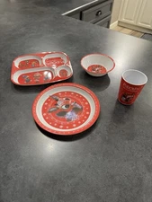 Rudolph The Red Nosed Reindeer Divided Plate, Cup, Bowl Melamine Kids Dish Set