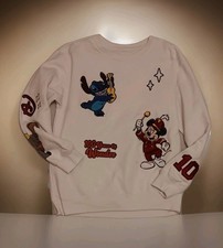 Disney 100 Embroidered Oversized Pullover Sweatshirt Womens L White Crew Neck