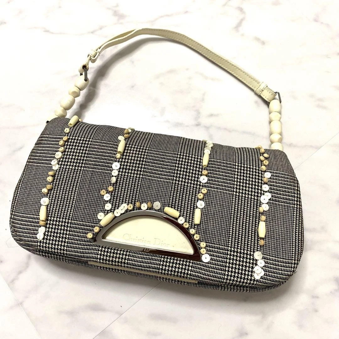 Rare sac à main bandoulière CHRISTIAN DIOR Malice Pearl cuir carreaux Glen F/S