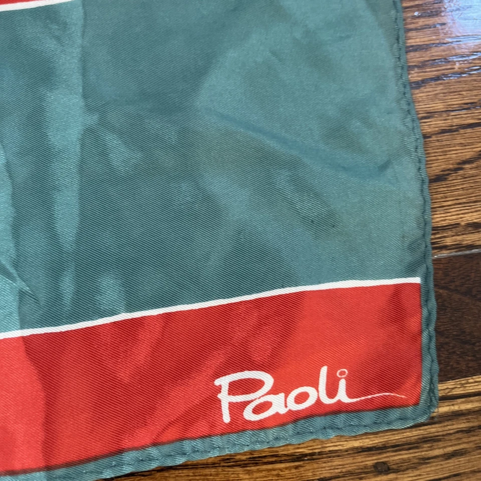 Bufanda PAOLI Japón Vintage Años 60 Rojo Blanco Azul Cuadrados Geo Acetato Foto 2 de 4