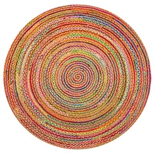 Chindi Jute Braid Rag Rug Round 6 feet Handwoven with Natural Recycled Materi...