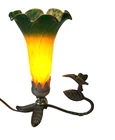 Vintage Tiffany Style Tulip Glass Lamp with Green Amber Shade Brass Bird Base 8"