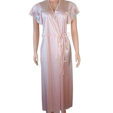 Vintage Vanity Fair Pink Satin Peignoir Nightgown Floor Length Robe Large