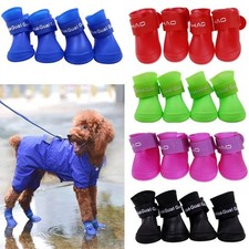 4Pcs Waterproof Dog Boots Anti-Slip Pet Rain Shoes Rubber Wellies Small Med Larg
