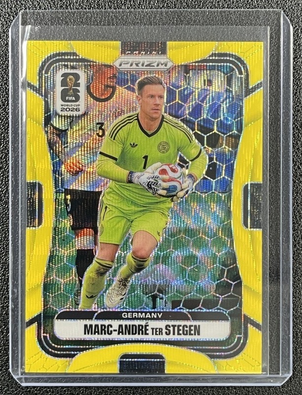 MARC-ANDRE TER STEGEN 2026 PRIZM WORLD CUP #48 FLUORESCENT YELLOW WAVE 53/180