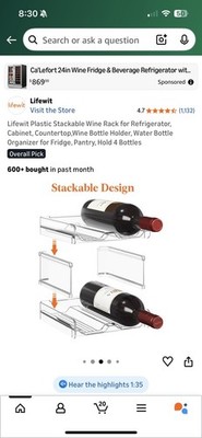 Lifewit Plastic Stackable Wine Rack for Refrigerator, Cabinet, Countertop
