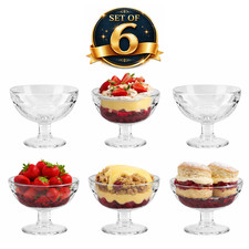 Set of 6 Dessert Bowls Ice Cream Sundae Glasses Stemmed Footed Trifle Pudding