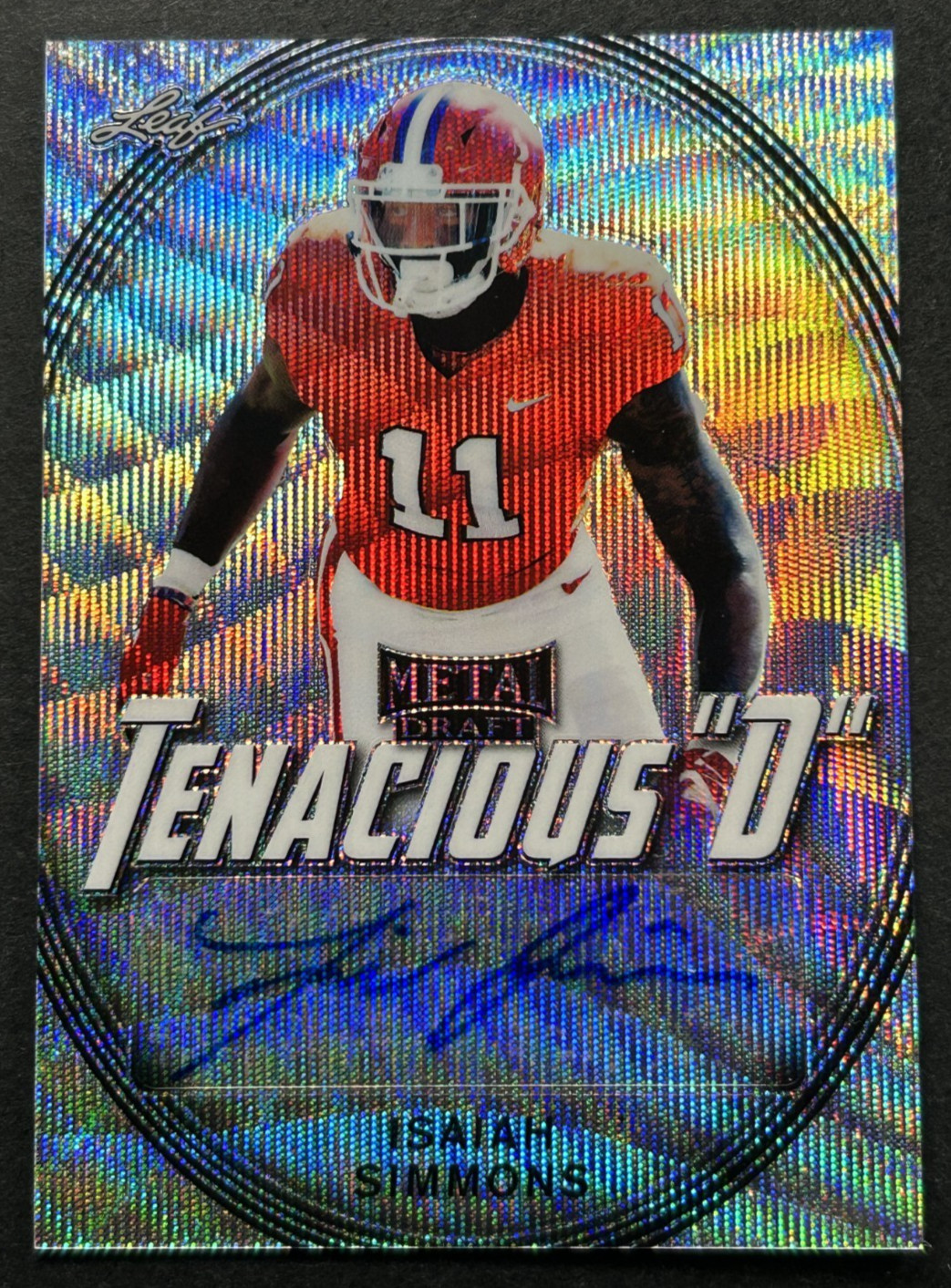 Isaiah Simmons Leaf Metal Draft Tenacious "D" Autographs #TDIS1 Silver Wave